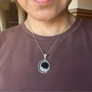 Vintage Mexico designer ATI 925 black onyx sterling silver necklace